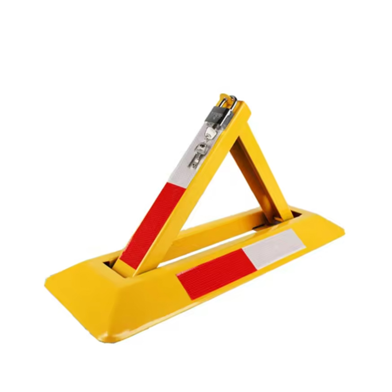 สีแดง/สีเหลืองสีเตือน Heavy-Duty Anti-Pry Anti-Collision สามเหลี่ยมล็อคที่จอดรถด้วยตนเอง